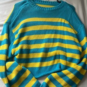 Zara Blue & Yellow Striped Knit Cropped Sweater